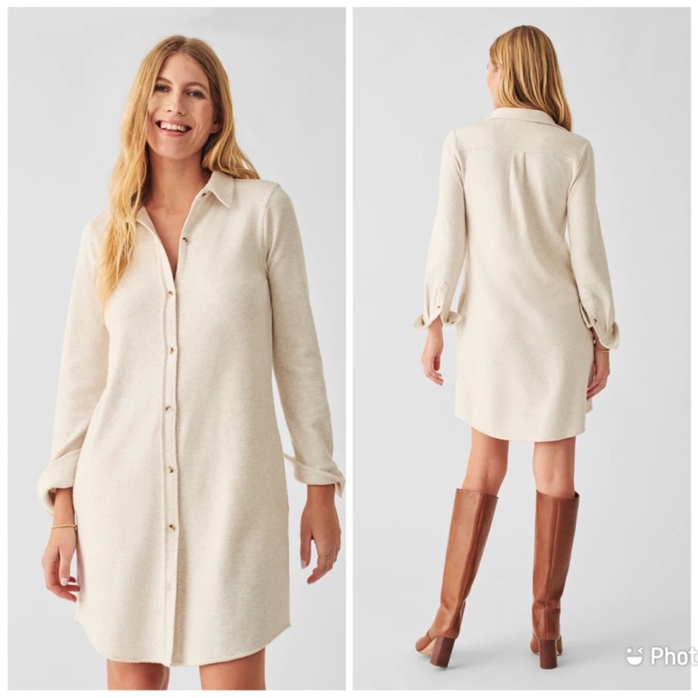 Faherty • legend sweater dress off white button up sz XS